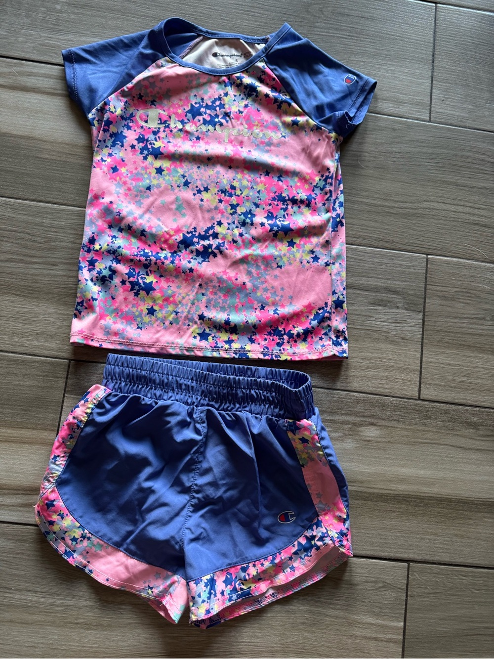 Champion Pink & Blue Star-Print Girls' Rash Guard Swim Set